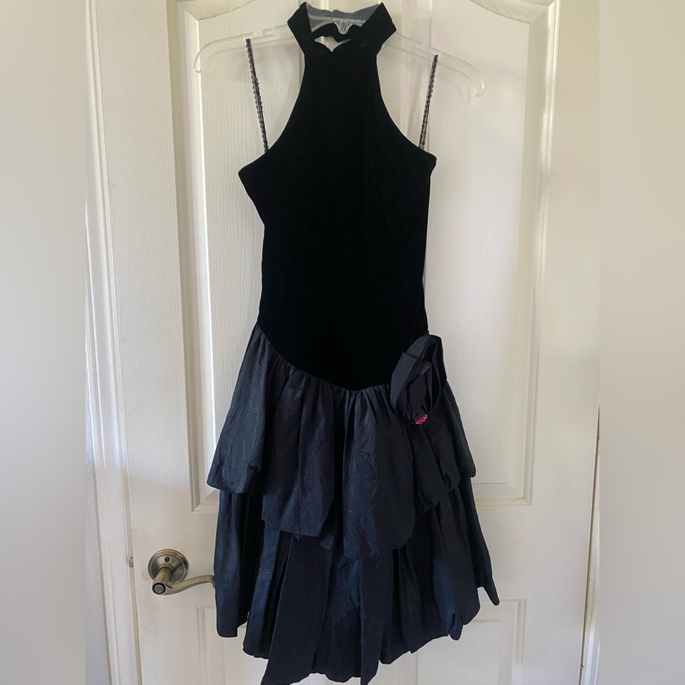 Vintage Black Halter Dress With Flower Detail - Picture 1 of 10
